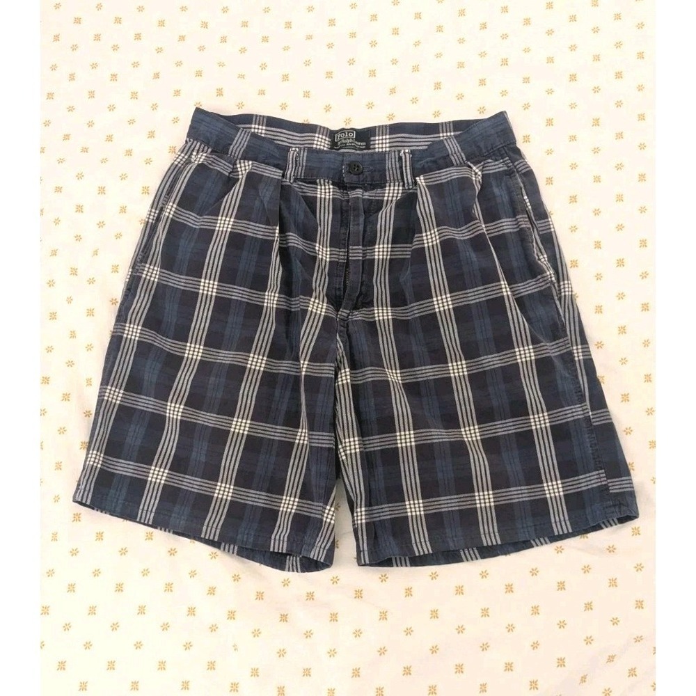 Vintage 80s Polo Ralph Lauren Shorts Mens 30 Check Plaid Pleated Made in USA
